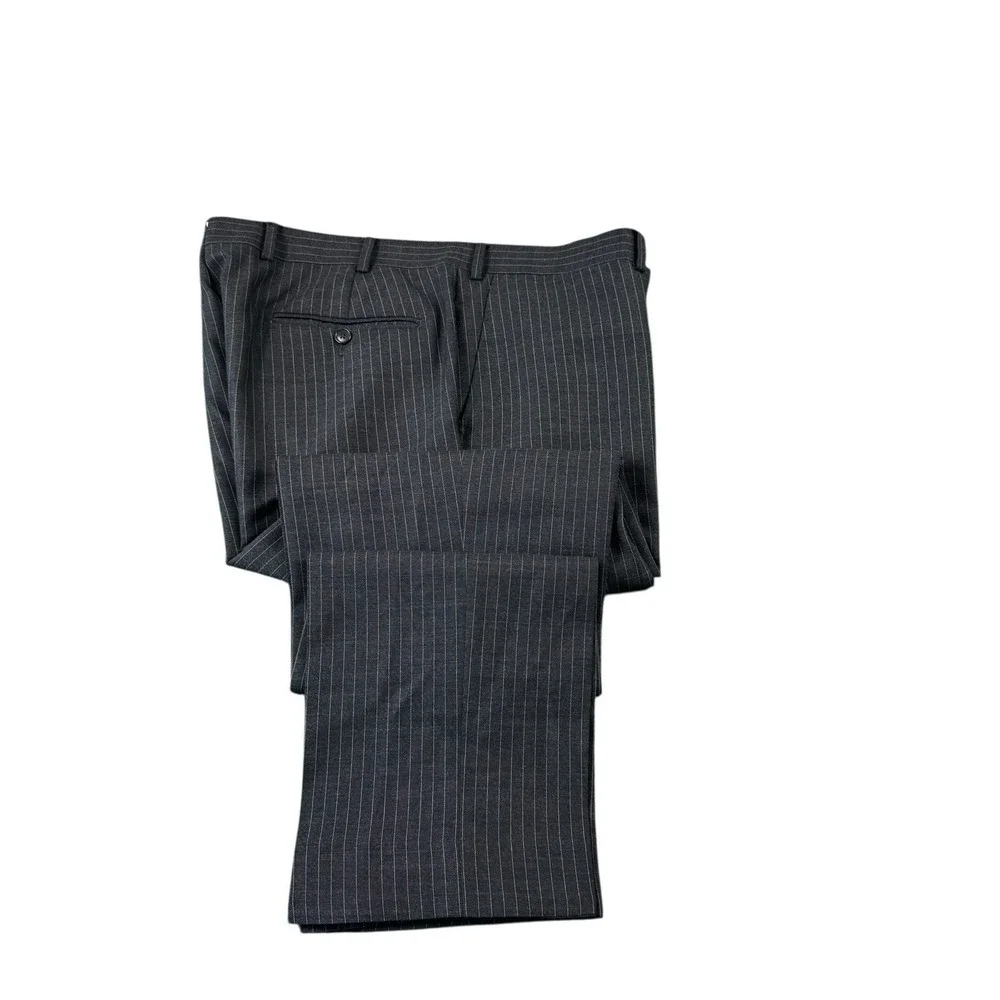 Suitsupply Gray Striped Sienna Wool Flat Front Dress Pants Trouser 38x32